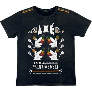 FARM Rio Graphic Tee Mens Small Black Gray Axé Energia do Universo Beaded Olodum